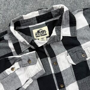 Old Mill Flannel Shirt 2XL Black White Buffalo Plaid Button Down flaw Men's